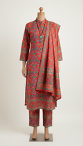 Spice red cotton kurta set with hand-block print