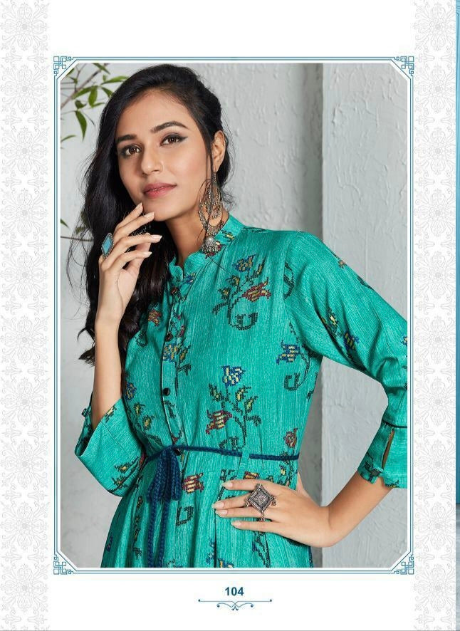 Rayon Foil Printed A-Line Kurti  3/4 Sleeves XL Size