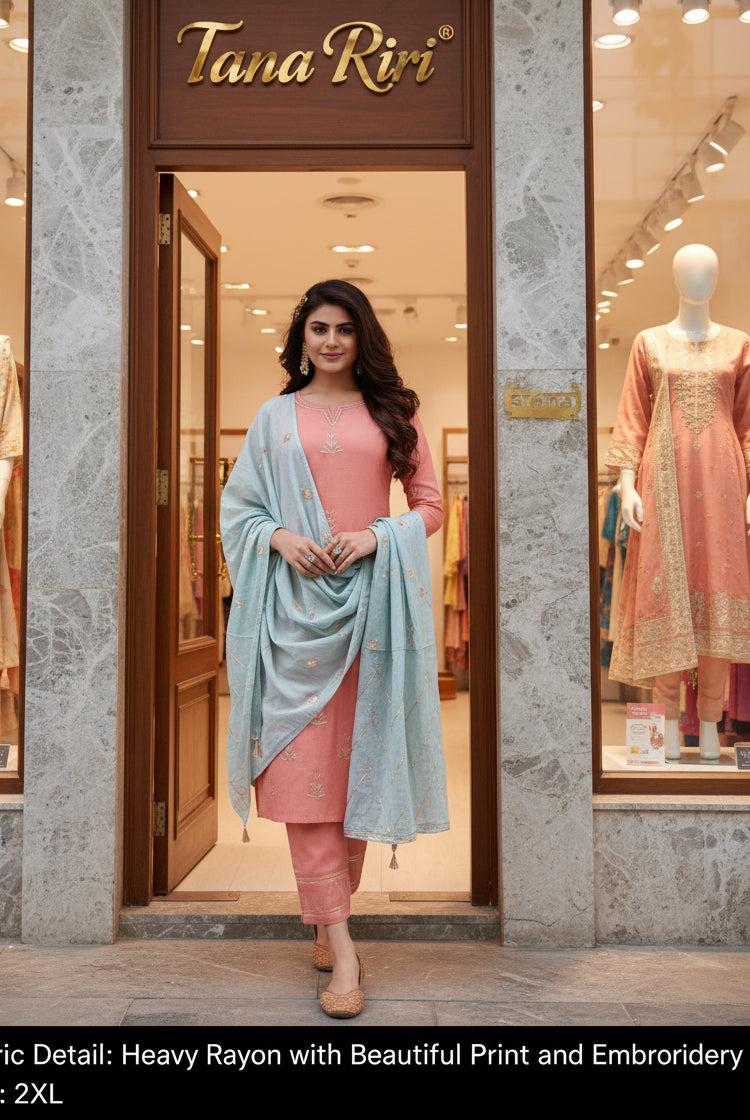 Embroidered Kurta with Palazzo & Dupatta Set