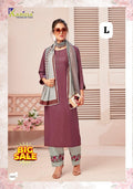 Women's Embroidered Straight Kurti with Pant and Dupatta Set