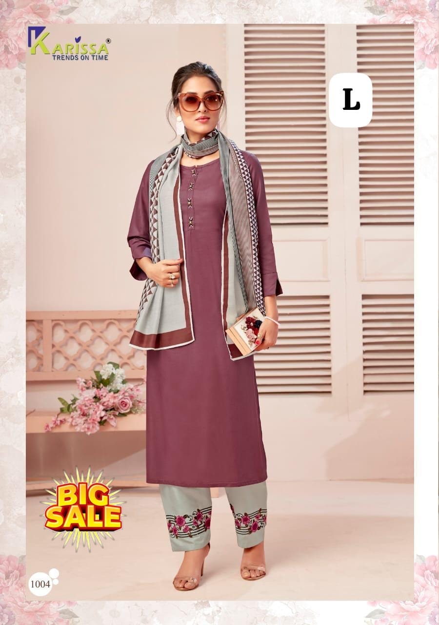 Women's Embroidered Straight Kurti with Pant and Dupatta Set