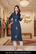 HEAVY RAYON PRINT EMBROIDED KURTI WITH PANT