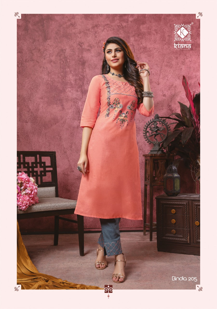 KIANA HEAVY RAYON PRINTED & EMBRODIERD KURTI WITH PANT