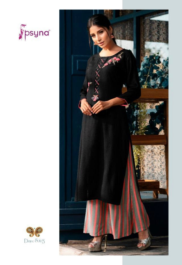 RAYON SLUB ENBRODIERD KURTI PLAZZO SET