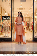 Women's Embroidered Straight Kurti with Palazzo and Dupatta Set