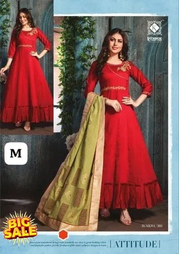 PURE RAYON ENBRODRIED PRINTED GOWN DUPTTA SET