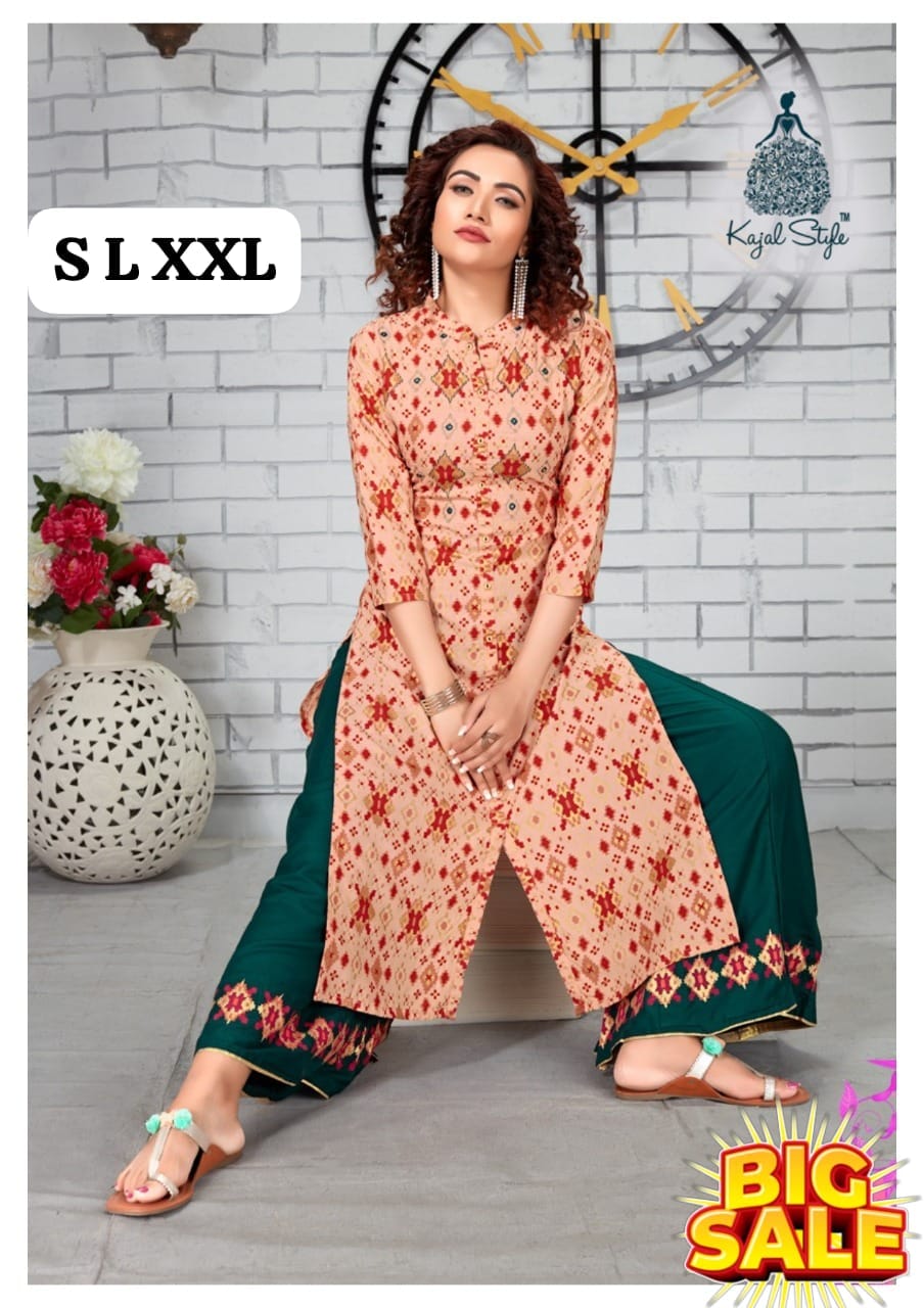 Rayon Embrodierd Printed Kurti Plazzo set