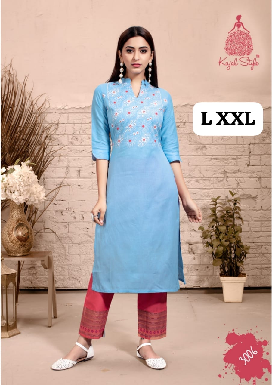 Rayon Embrodierd Printed Kurti Pant set