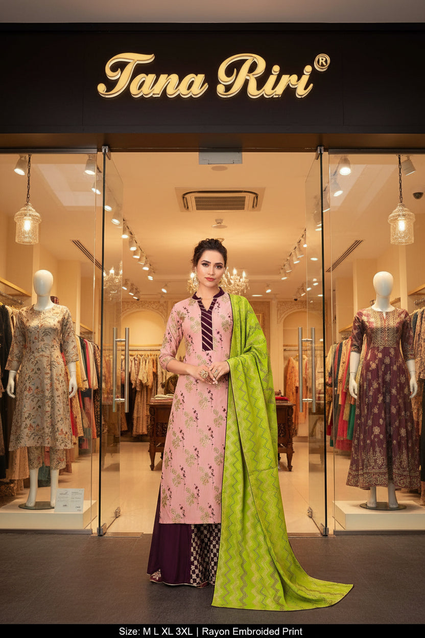 RAYON PRINTED KURTI SHARARA WITH DUPTTA