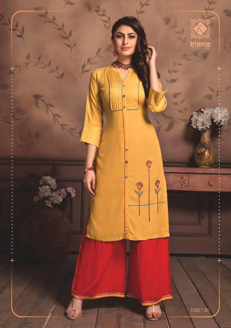 KIANA EMBRODIERD PRINT RAYON KURTI AND PLAZZO