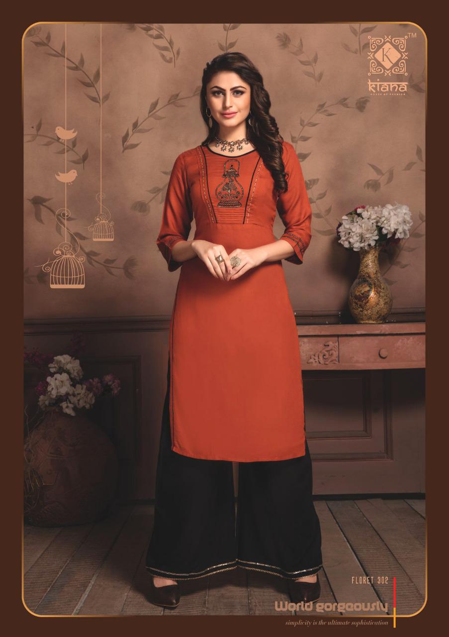 KIANA EMBRODIERD PRINT RAYON KURTI AND PLAZZO