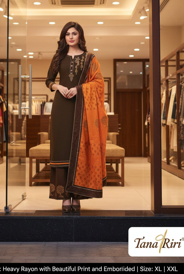 Women's Embroidered Straight Kurti with Palazzo and Dupatta Set