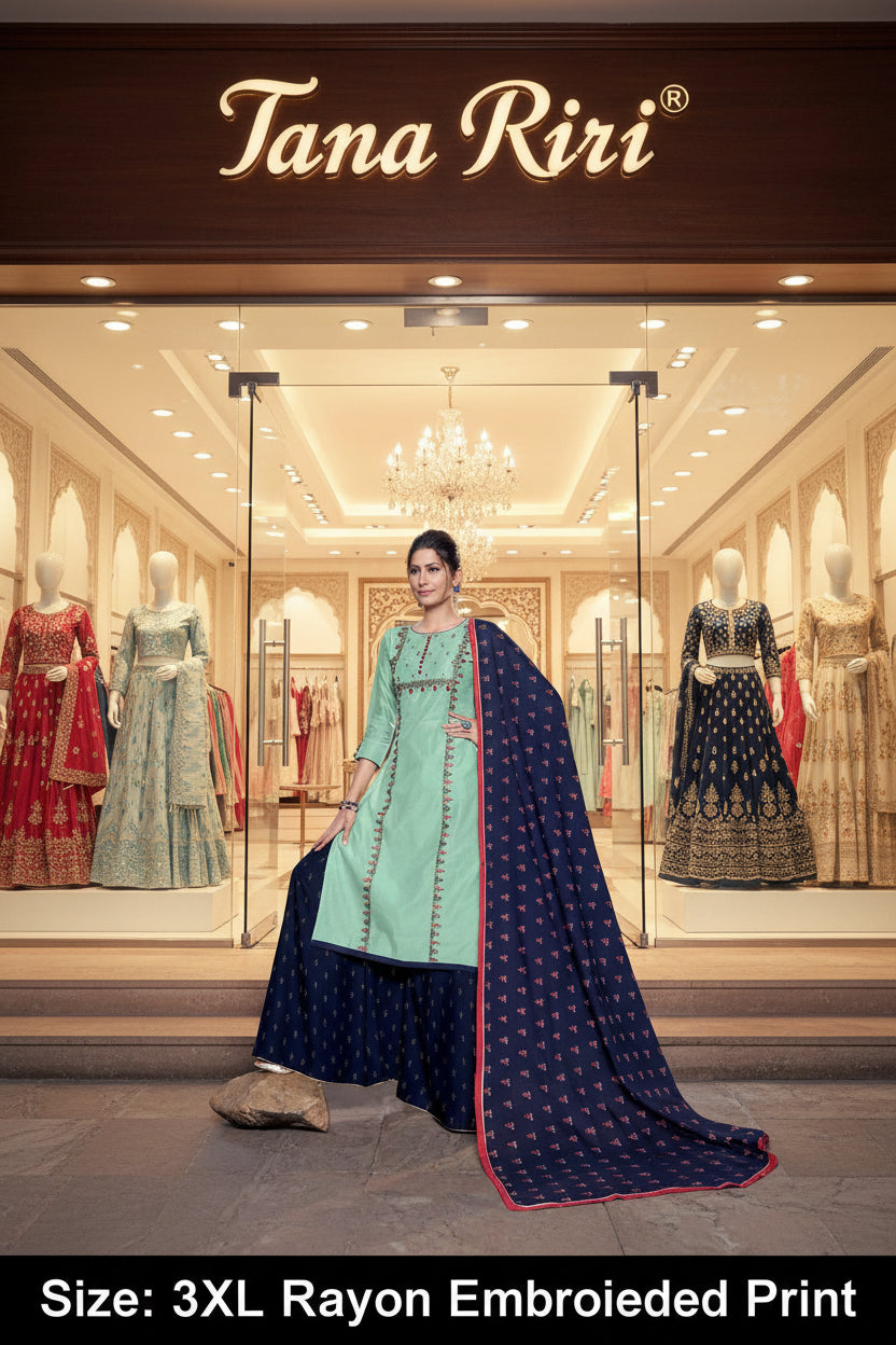 RAYON PRINTED KURTI SHARARA WITH DUPTTA