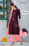 Women's Embroidered Straight Kurti with Plazzo and Dupatta Set