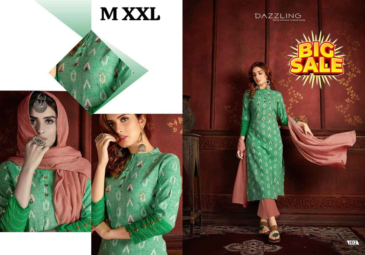 Women's Embroidered Straight Kurti with Pant and Dupatta Set