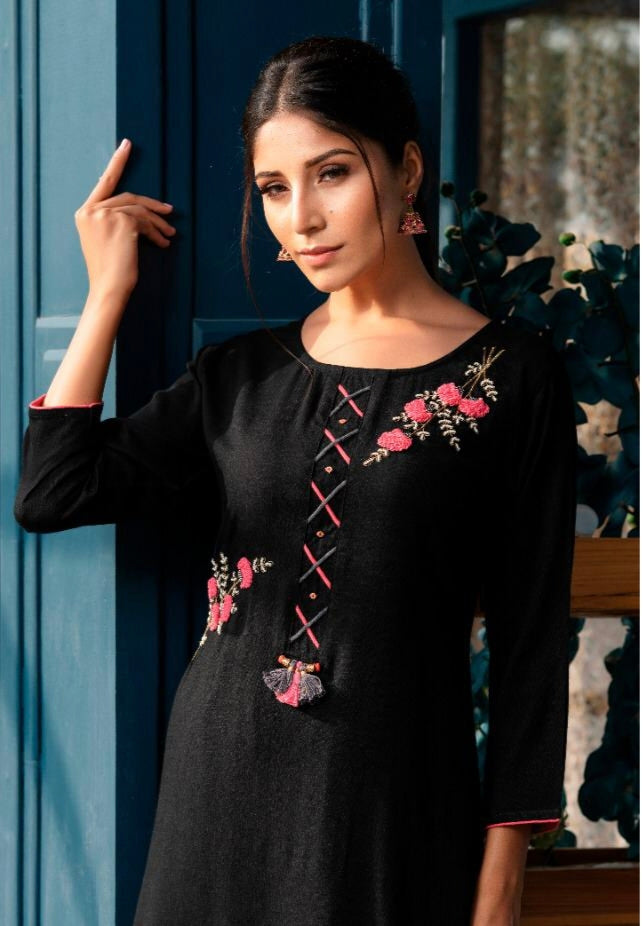RAYON SLUB ENBRODIERD KURTI PLAZZO SET