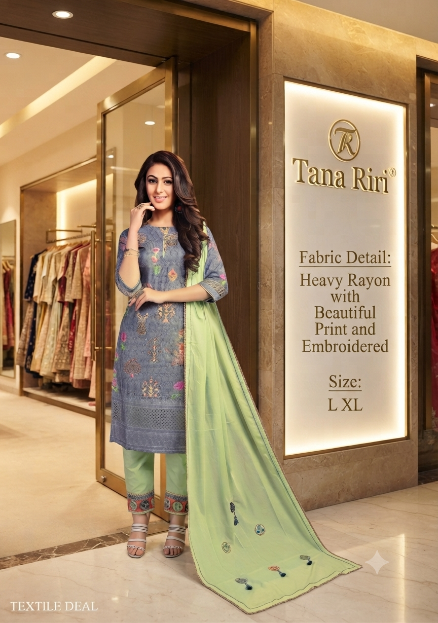 PURE RAYON ENBRODRIED PRINTED 3PCS SUIT SET