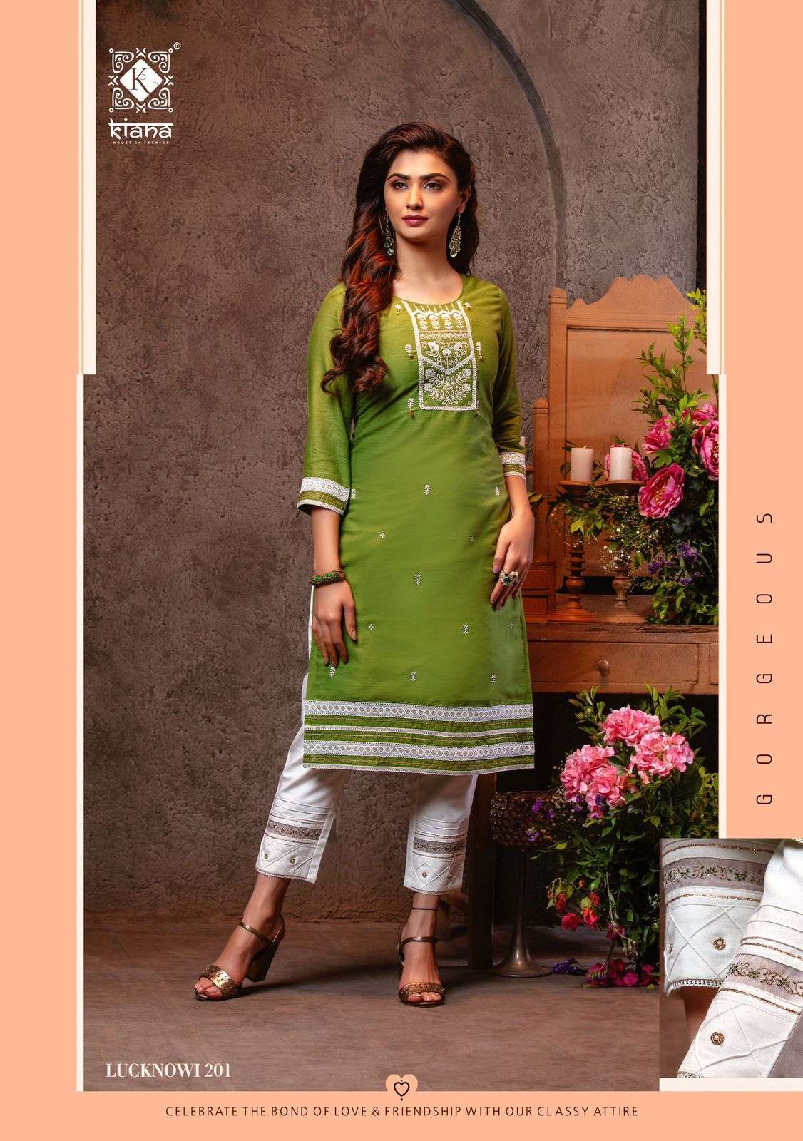 KIANA PURE RAYON EMBRODIERD LUCKNOWI KURTI WITH PANT
