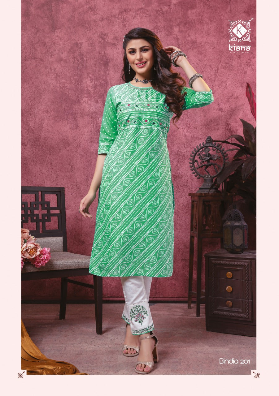 KIANA BANDHNI PRINT EMBRODIERD KURTI AND PANT