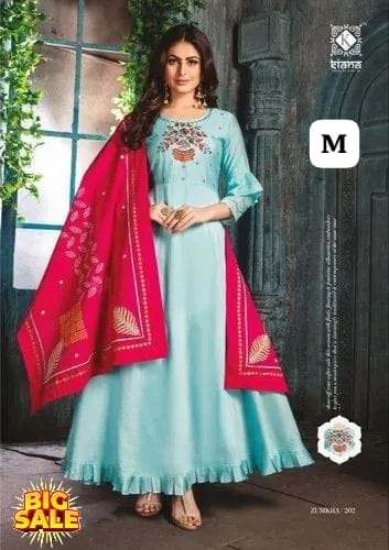 PURE RAYON ENBRODRIED PRINTED GOWN DUPTTA SET