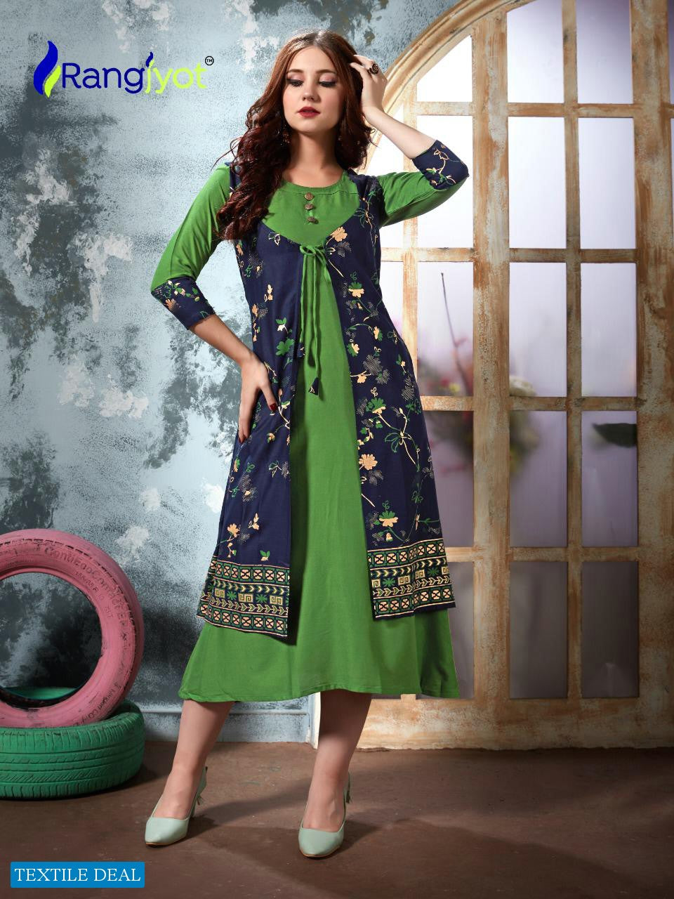 RAYON KURTI WITH SHRUG