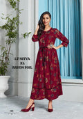 Rayon Foil Printed A-Line Kurti  3/4 Sleeves XL Size