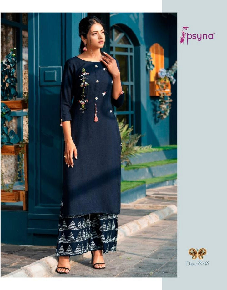 RAYON SLUB ENBRODIERD KURTI PLAZZO SET