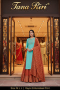 RAYON PRINTED KURTI SKIRT WITH DUPTTA