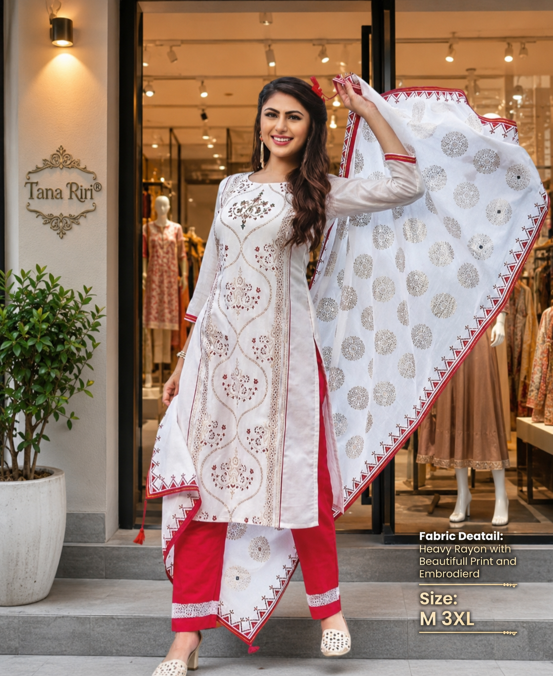 PURE RAYON ENBRODRIED PRINTED 3PCS SUIT SET