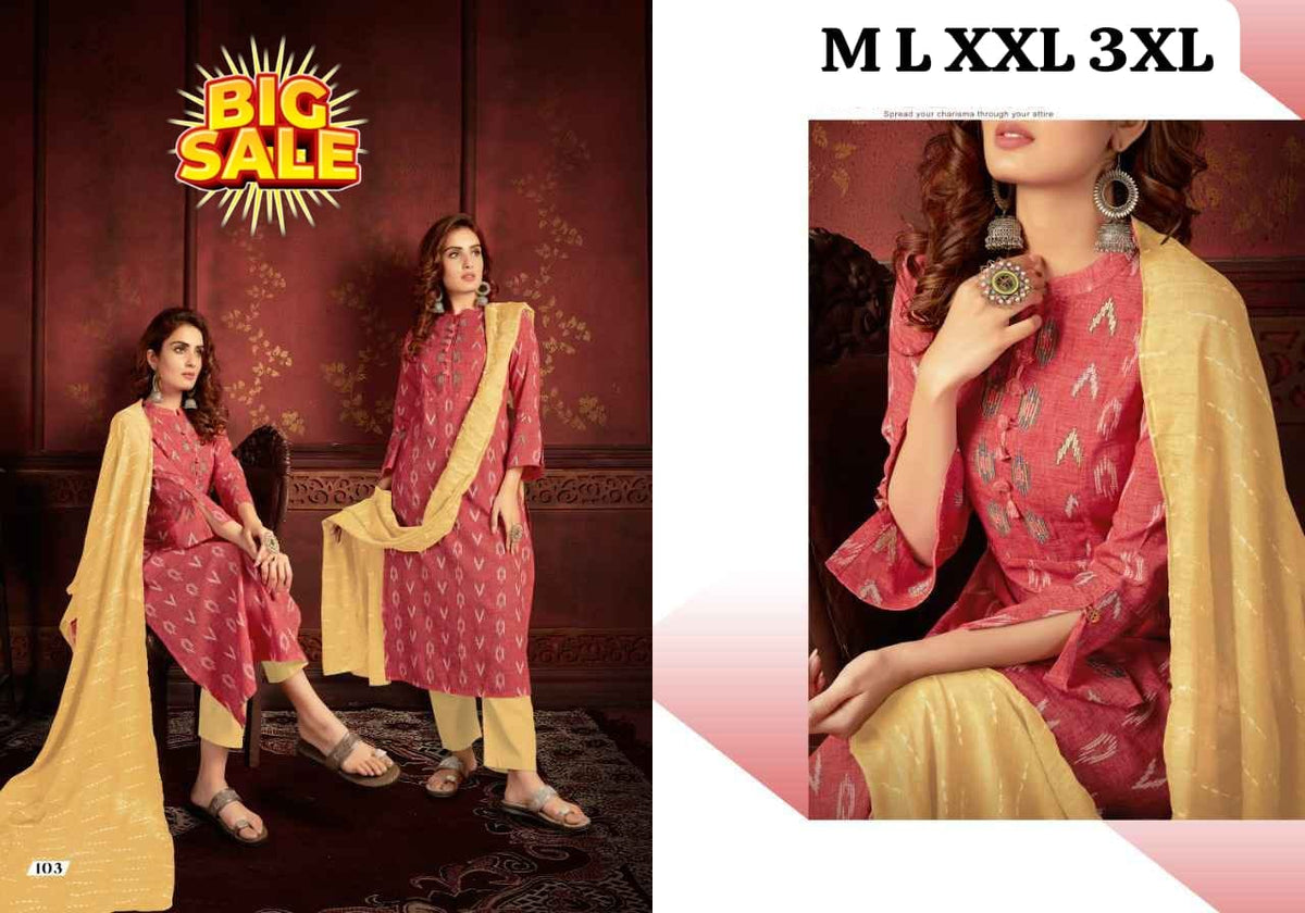 Women's Embroidered Straight Kurti with Pant and Dupatta Set