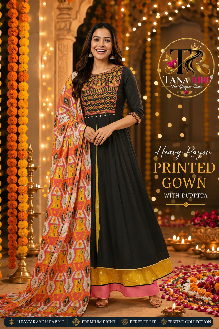 Heavy Rayon Embrodierd Kurti Bottom Dupptta Set