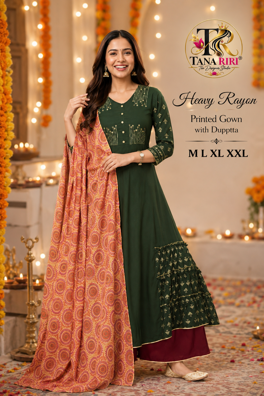 Heavy Rayon Embrodierd Kurti Bottom Dupptta Set