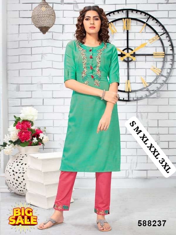 Rayon Embrodierd Printed Kurti Pant set