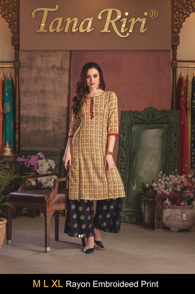 PRINTED HEAVY RAYON KURTI WITH PLAZZO