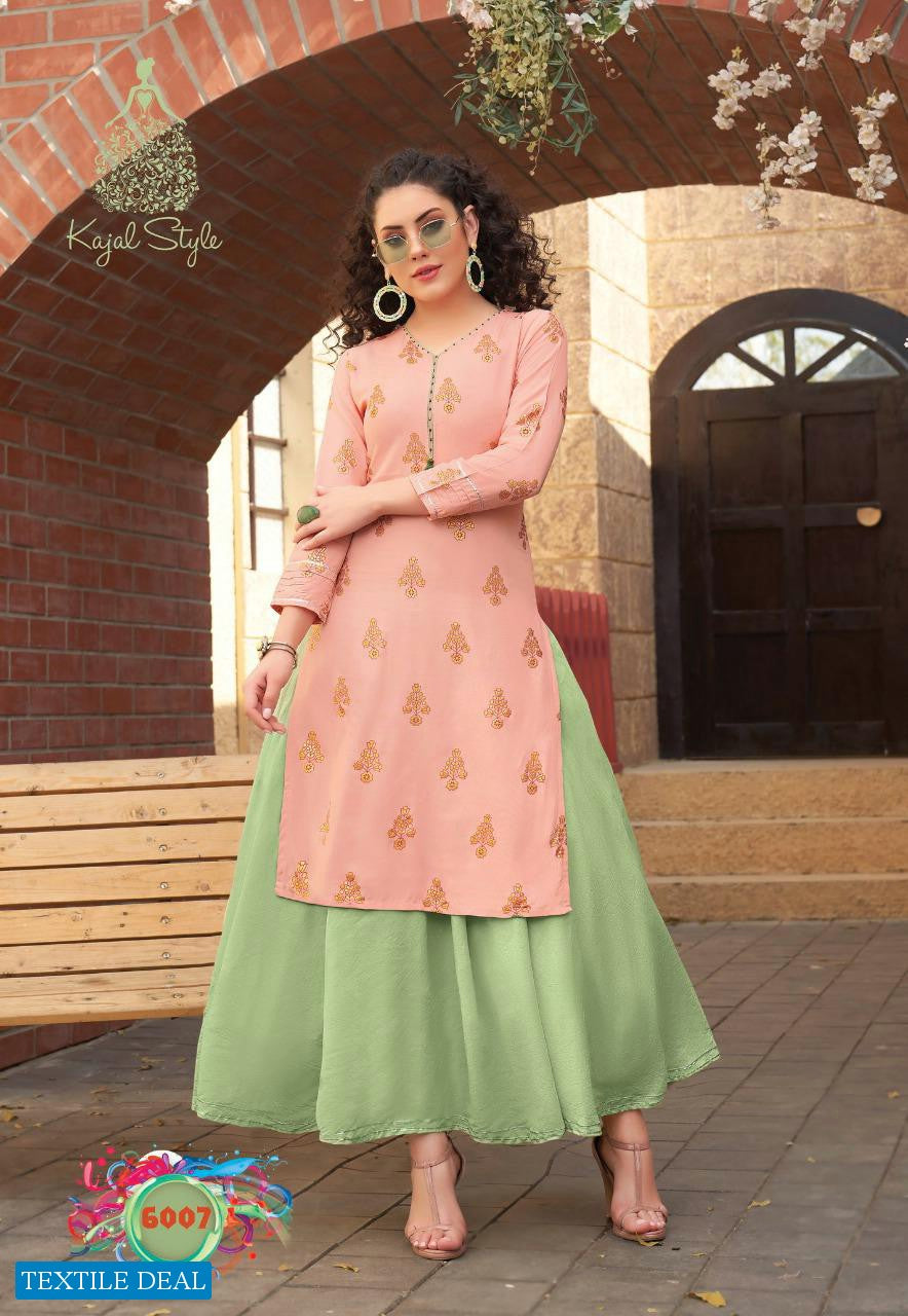 Rayon Embrodierd Printed Kurti Skirt set