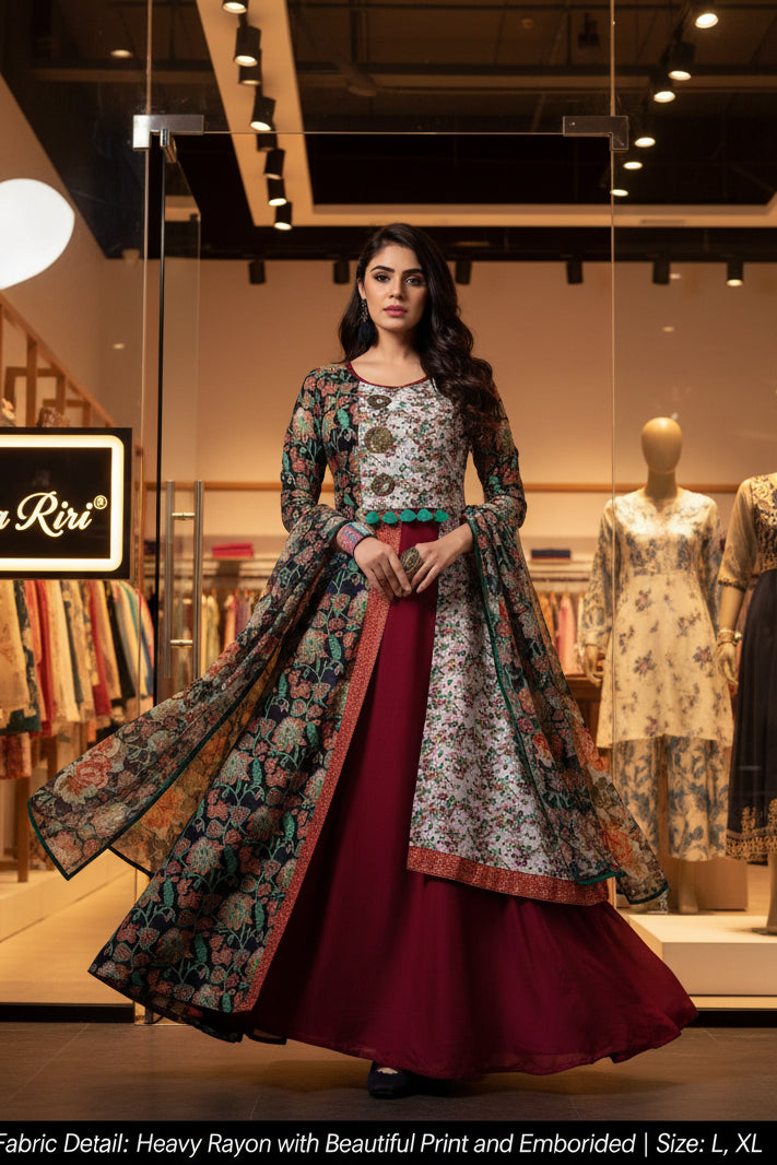 Party Wear Rayon Embroidered Gown