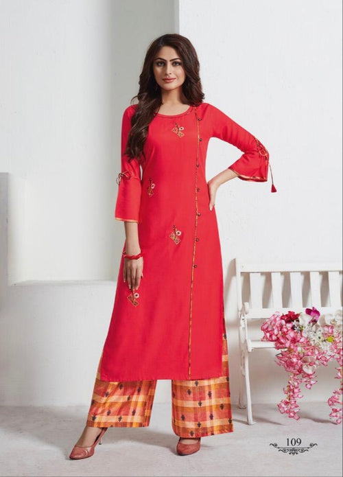 DESGINER RAYON EMBRODIERD KURTI PLAZZO SET
