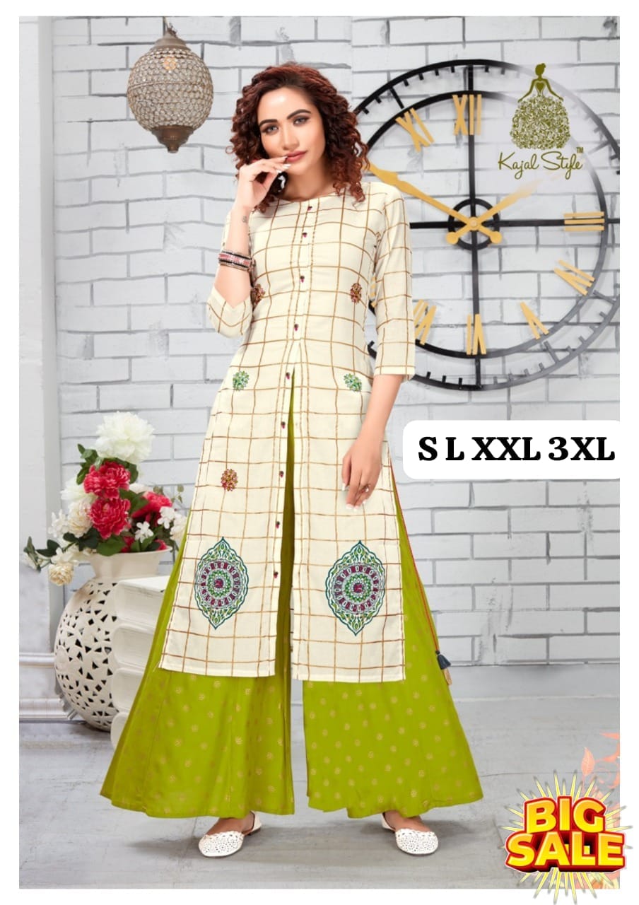 Rayon Embrodierd Printed Kurti Plazzo set