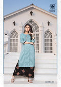KIANA EMBRODIERD PRINT RAYON KURTI AND PLAZZO