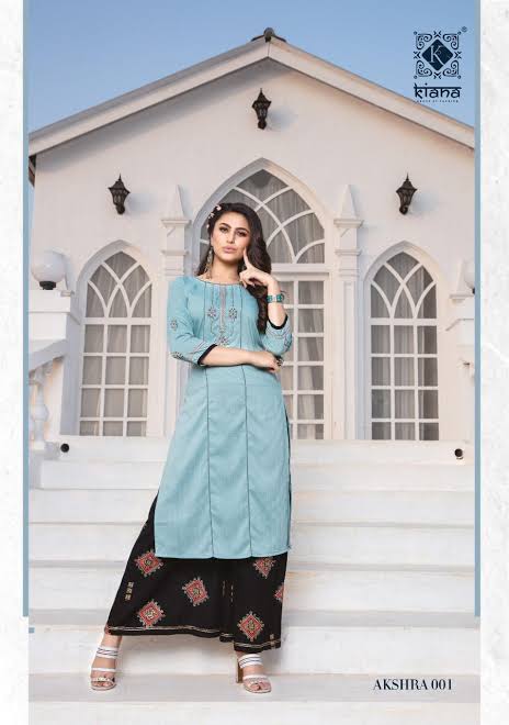 KIANA EMBRODIERD PRINT RAYON KURTI AND PLAZZO