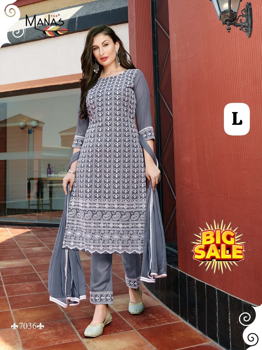 LUCKNOWI EMBRODIERD KURTI PANT DUPTTA SET