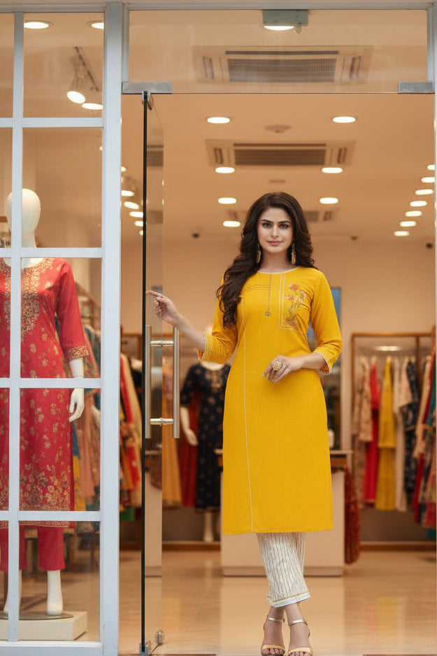 Rayon Embrodierd Kurti Pant Set L
