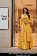 Women's Mul Lurex Striped Kurti with Jacket Skirt Set
