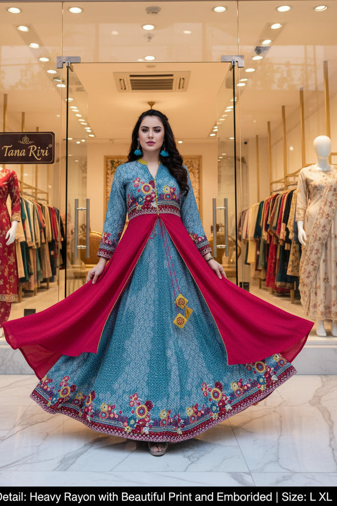 Party Wear Rayon Embroidered Gown