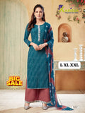 Women's Embroidered Straight Kurti with Plazzo and Dupatta Set