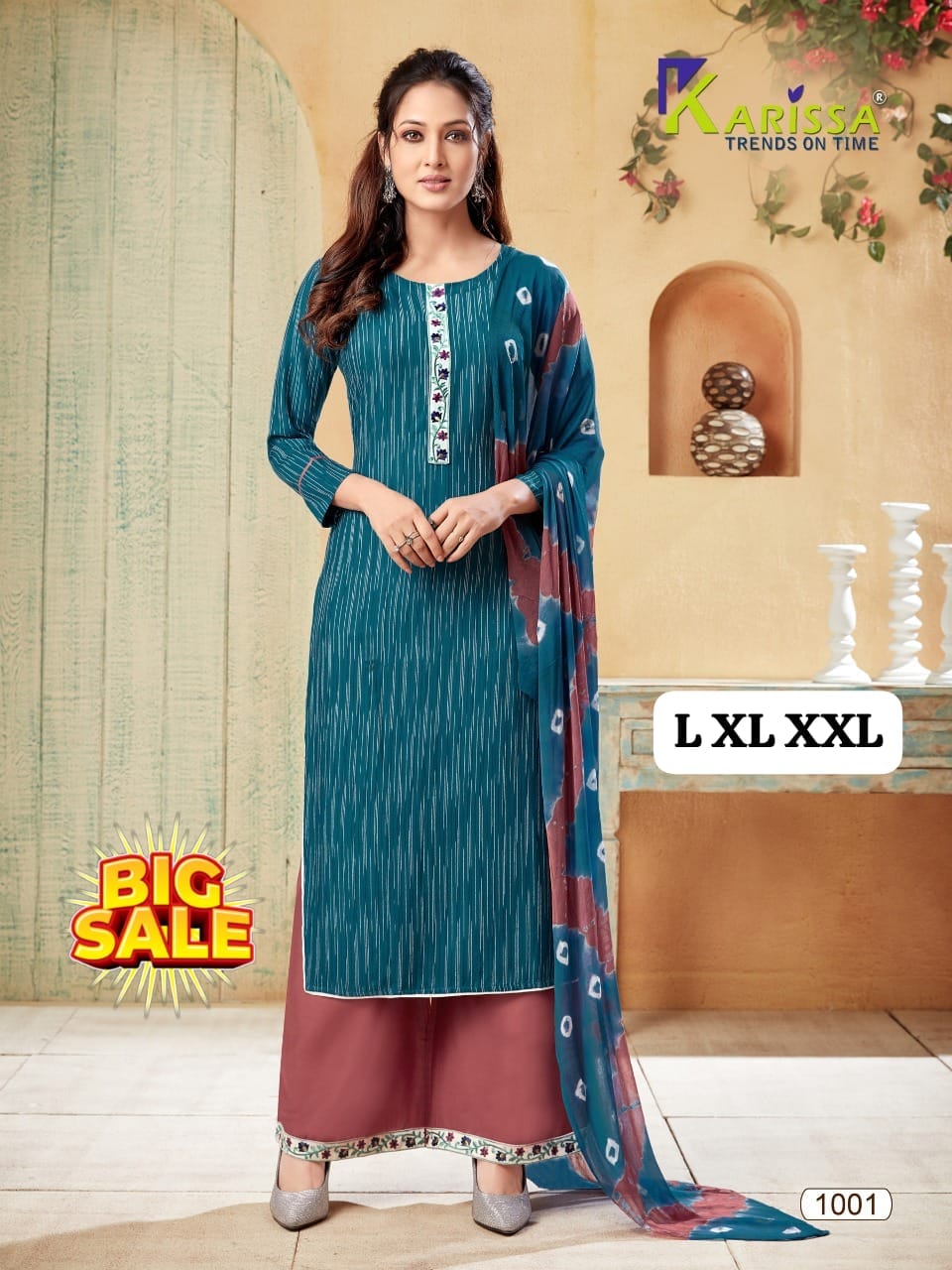Women's Embroidered Straight Kurti with Plazzo and Dupatta Set
