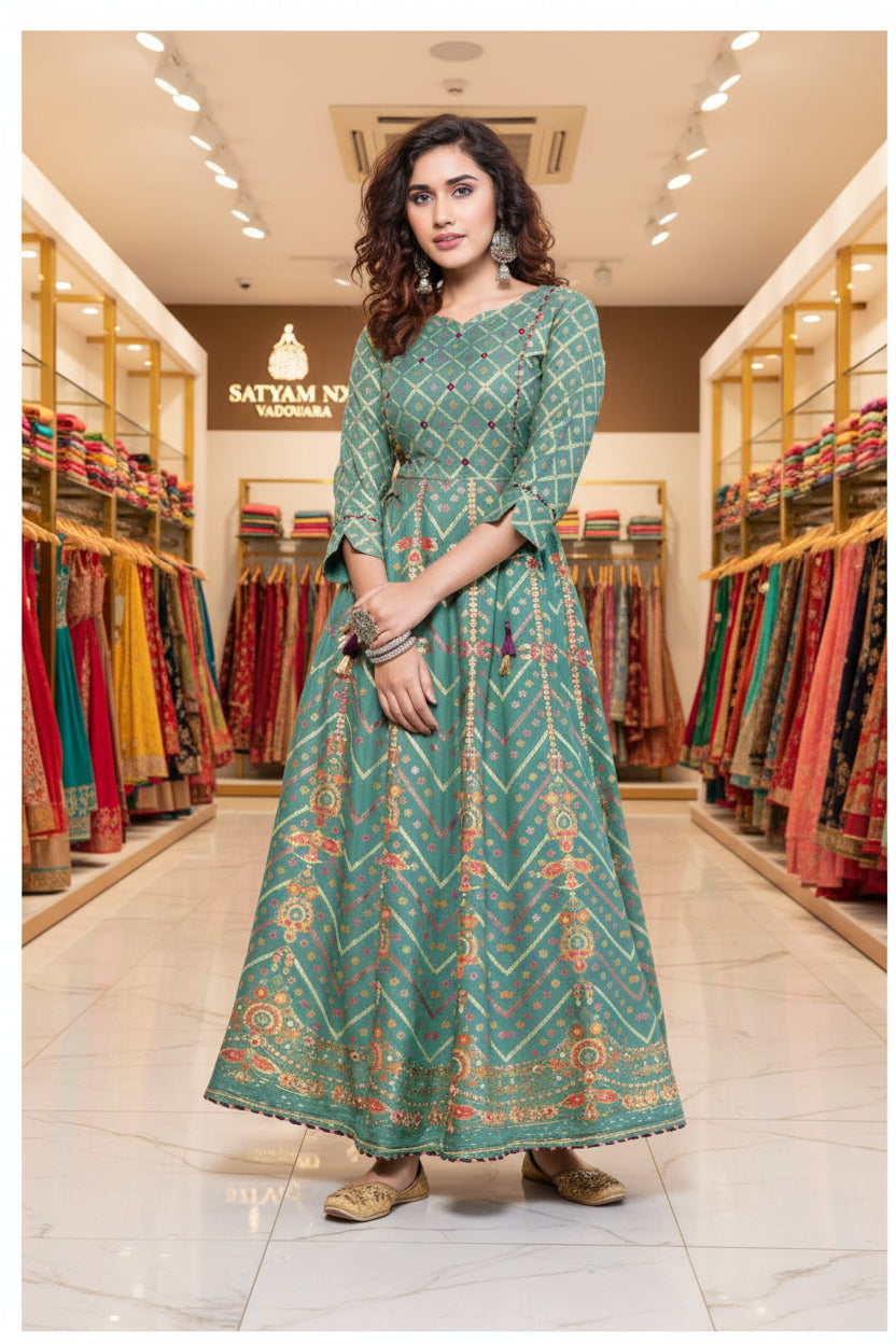 Premium Rayon Printed Full-Length Gown