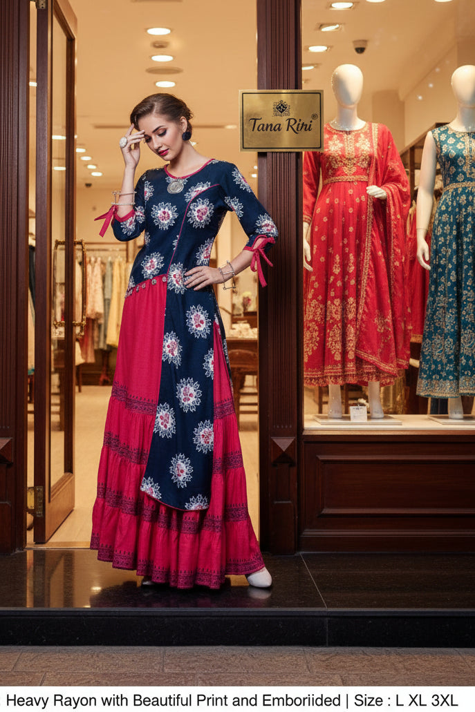 Rayon Party Wear Long Kurti