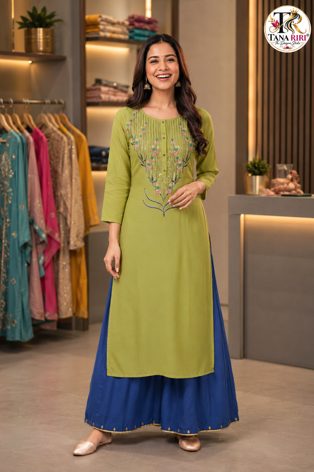 Rayon Embrodierd Kurti Plazzo