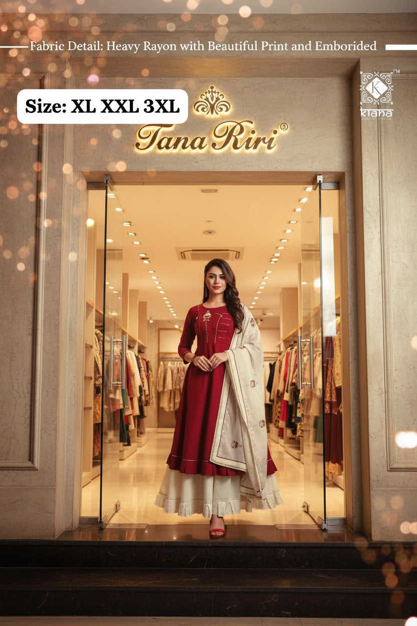 Elegant Embroidered Flared Anarkali Kurti with Dupatta & Layered Skirt